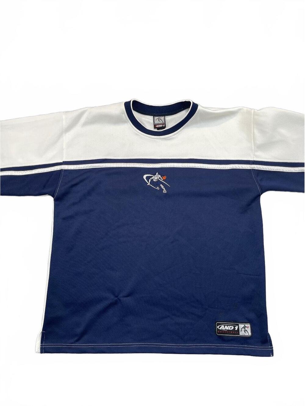 Vintage Y2K AND1 Basketball Jersey Shirt Navy Blue White Colorblock Embroidered